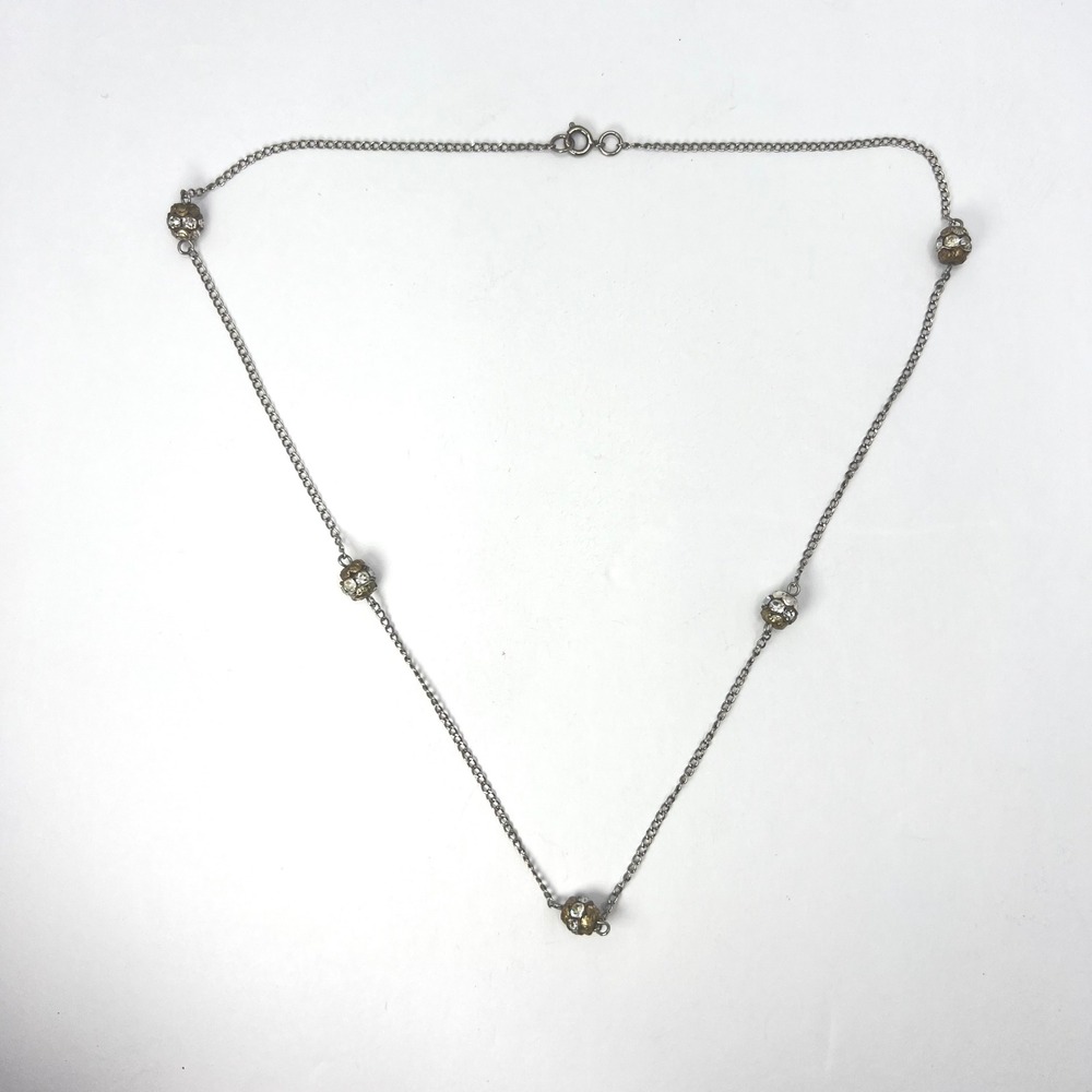 Rhinestone Ball Station Necklace‎ 18" Vintage Y2K Dainty Silver Tone Delicate